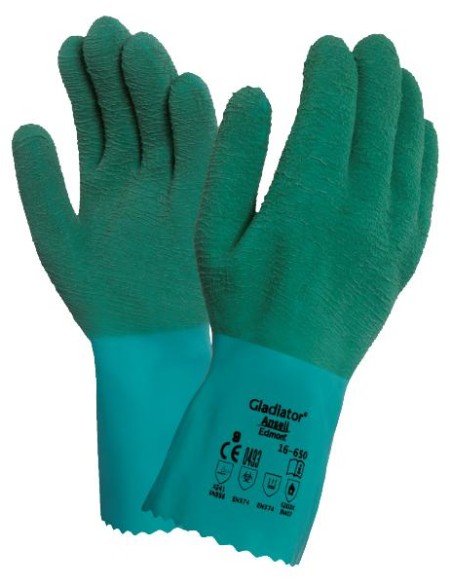 16-650 GUANTES RECUBRIMIENTO TOTAL. TIPO GUANTELETE. LONGITUD 310 MM. VERDE TALLA 7-10